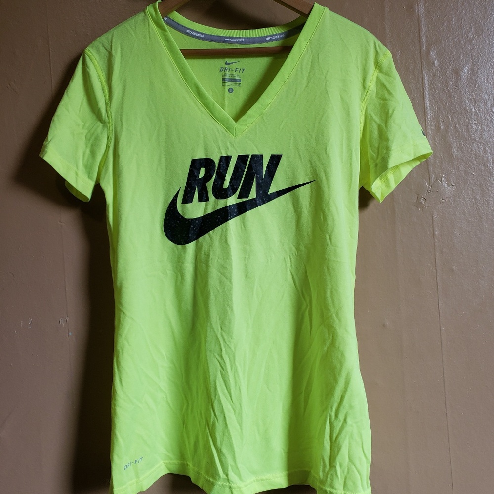 Neon Yellow Nike Run Short Sleeve Shirt Small